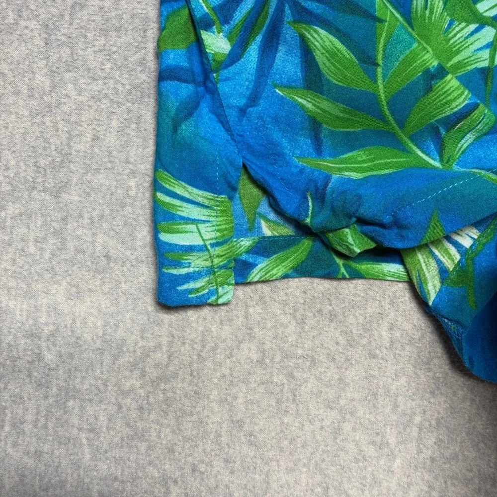 Jamie Brooke Womens Tropical Leaf Button‎ Up Shirt Blue Green Rayon Size 12